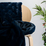 Navy Carved Faux Fur Throw